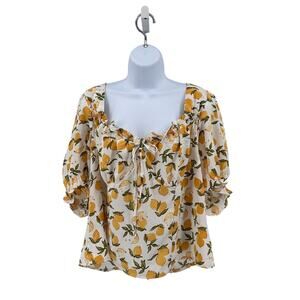 Milk & Honey 3X Lemon Blouse Plus Ruffle Scoop Neck Smocked Back Short Sleeve